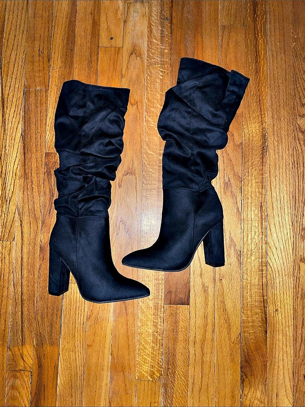 Murto Faux Suede Slouch Boot Black Heeled Boots